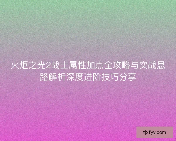 火炬之光2战士属性加点全攻略与实战思路解析深度进阶技巧分享