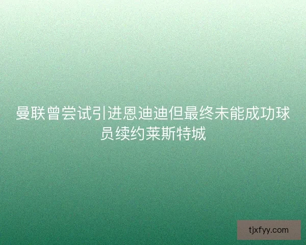 曼联曾尝试引进恩迪迪但最终未能成功球员续约莱斯特城
